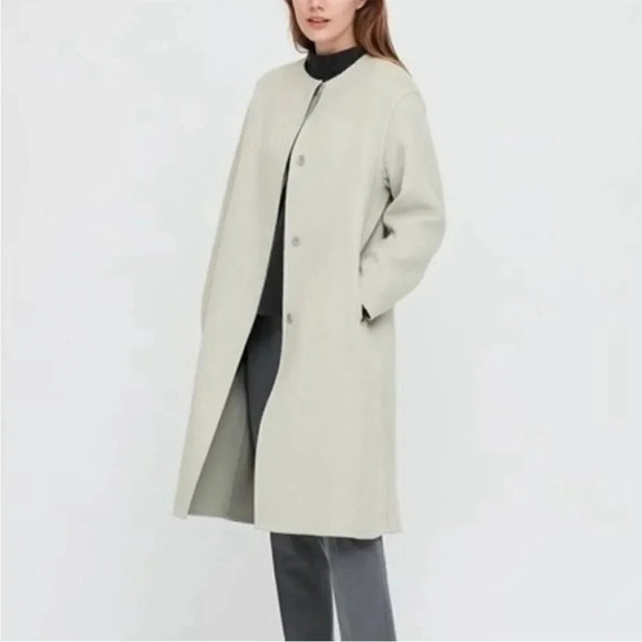 Uniqlo Double Face Collarless Wool Blend Coat Mint Green XS - Picture 1 of 13